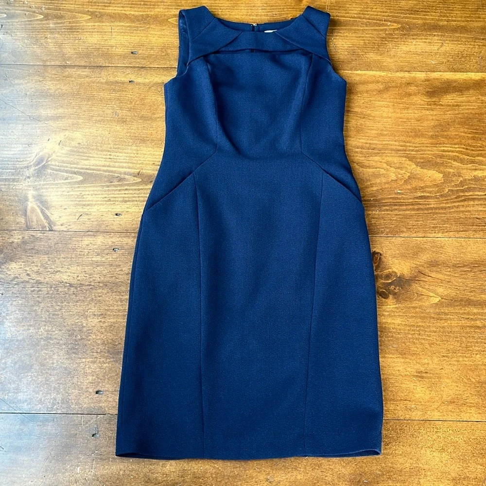 anne klein navy blue dress Anne Klein Midi Dress Women's L Navy Blue Sleeveless Fit Flare Drawstring  Waist